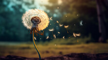 Dandelion Seeds Being Blown In The Wind 
