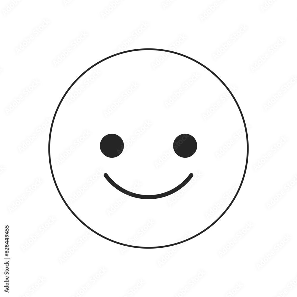 Positive smiling emoticon flat monochrome isolated vector object. Editable black and white line art drawing. Simple outline spot illustration for web graphic design