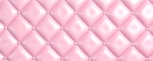 Seamless Light Pastel Pink Diamond Tufted Upholstery Background Texture. Abstract Soft Puffy Quilted Sofa Cushions Panoramic Pattern For A Girl's Birthday, Baby Shower Or Nursery. 3D, Generative AI