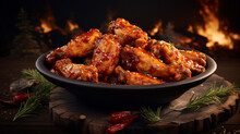 Spicy Chicken Wings On Black Background