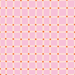 Creative checkered lines pattern. Vector seamless texture with hand drawn lines. Plaid background