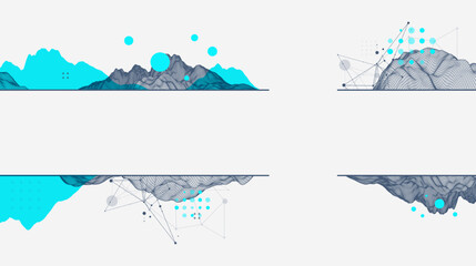 Abstract wireframe mountain background. Modern science or technology art elements. Surface illustration.