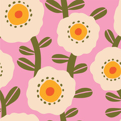 Wall Mural - Vector seamless texture with big hand drawn flowers. Creative floral pattern. Beautiful floral summer background