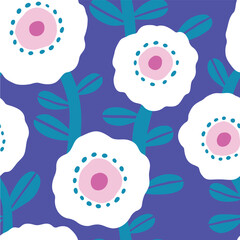 Wall Mural - Vector seamless texture with big hand drawn flowers. Creative floral pattern. Beautiful floral summer background