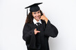 © luismolinero - Young university graduate Arab woman isolated on white background making phone gesture and pointing front