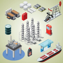 Oil Industry Isometric Icons Set