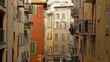 Gimbal shot of color houses in old town of Nice, France. 4K UHD