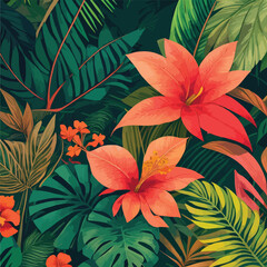 Wall Mural - tropical plant and flower background vector
