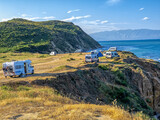 Fototapeta Do pokoju - Caravans scattered on a cliff on the Adriatic Sea. Albania