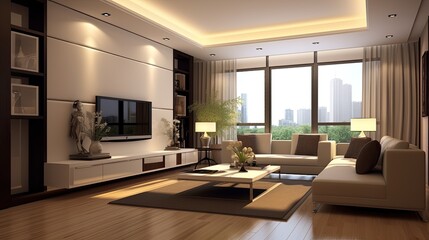 three dimensional render living room single, generative ai