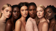 © JuanM - Closeup of a diverse group of women together. Skin care concept image. Generative AI.