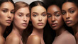 © JuanM - Closeup of a diverse group of women together. Skin care concept image. Generative AI.