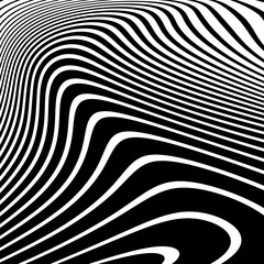 Wall Mural - Wavy Lines Pattern with 3D Illusion and Motion Effect. Black and White Texture.