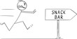Hungry or Thirsty Person Running for Snack, Vector Cartoon Stick Figure Illustration