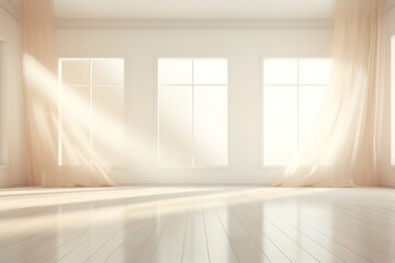 Wall Mural - Empty room for interior design decoration with wooden floor, beautiful light from the window.