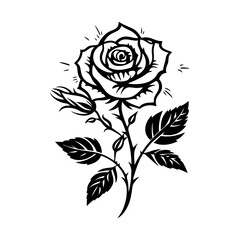 Sticker - Rose silhouette with leaves. Isolated flower image