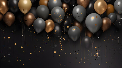 Black and golden balloons with sparkles high detailed background, in the style of dark gray created with Generative AI technology