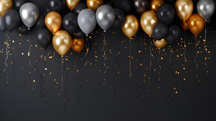 black and golden balloons with sparkles high detailed background, in the style of dark gray created 
