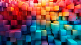 Fototapeta Londyn - 3D vibrant pattern of overlapping squares in a gradient of rainbow colors. Abstract colorful background.