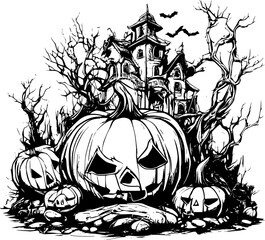 Wall Mural - halloween background with pumpkin