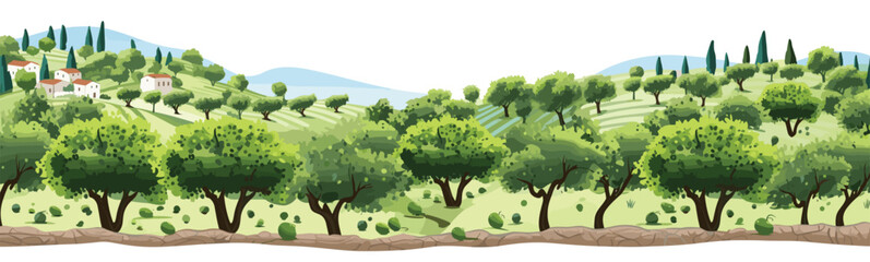 Wall Mural - olive grove vector simple 3d smooth cut and paste isolated illustration