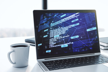 Wall Mural - abstract creative coding concept on modern laptop screen. 3d rendering