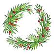 © mashimara - Watercolor christmas wreath decorated with baubles and stars on white background