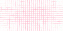Seamless Playful Hand Drawn Light Pastel Pink Windowpane Grid Fabric Pattern. Abstract Geometric Cute Wonky Square Lines Background Texture. Girl's Birthday, Baby Shower Or Nursery Wallpaper Design.