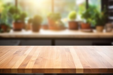 Empty wooden table top with lights bokeh on blur  background