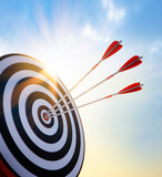 Fototapeta  - Target board with arrows at sunset - 3D illustration