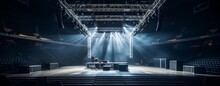Vibrant Stage Lights With Professional Soundproofing Equipment, Copy Space, Generative AI