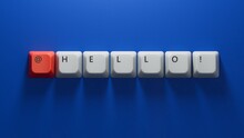 Word Hello Composed With Black Letters Of Computer Keyboard,copy Space For Text Message.3D Rendering On Blue Background.
