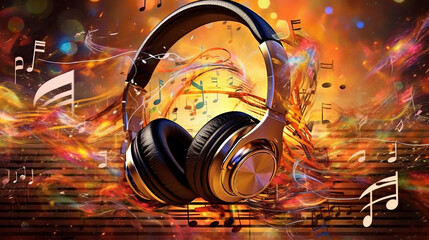 large headphones music abstract background audio.