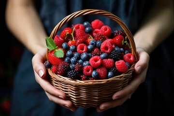 Sticker - Basket with Fresh Berries. AI generated digital art