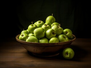 Canvas Print - AI generated illustration of a pile of fresh, ripe apples in a ceramic bowl