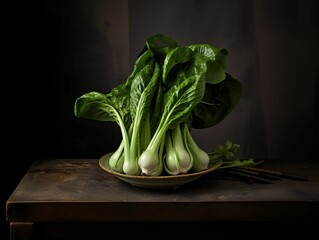 Canvas Print - AI generated illustration of a plate with Bok choy