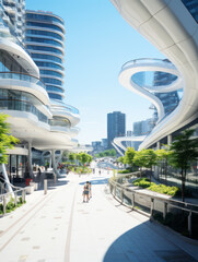 Wall Mural - empty pedestrian walkway with city background