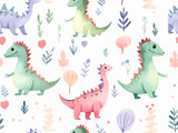 Fototapeta Dinusie - Dinosaur seamless wallpaper background for nursery kids.  Colorful dinosaurs wallpaper for children's crafts. 