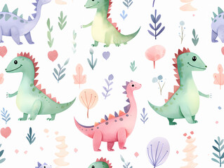 Wall Mural - dinosaur seamless wallpaper background for nursery kids. colorful dinosaurs wallpaper for children's