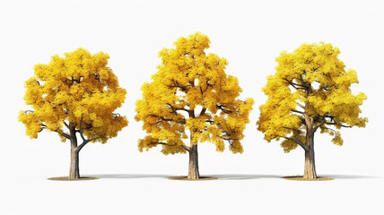 yellow oak tree isolated on white background mockup.