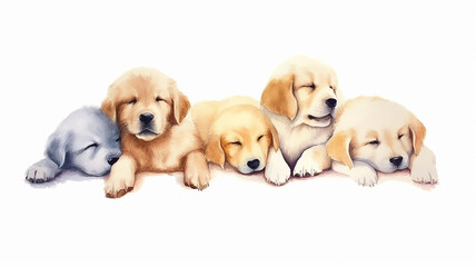 Wall Mural - multicolored watercolor puppies on a white background.