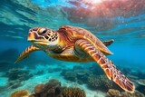 Fototapeta Do akwarium - a sea turtle swimming in the water