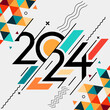 new year 2024 banner design with modern geometric abstract background in retro style. happy new year greeting card cover for 2024 calligraphy typography with colorful shapes. Vector illustration.
