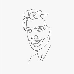 Canvas Print - Men line art vector. Continuous one line drawing of man portrait. Hairstyle. Fashionable men's style.
