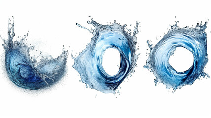 Wall Mural - set of whirlpools blue water on a white background.