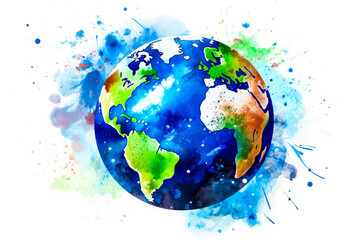 Canvas Print - Watercolor painting of the earth with splash of paint on it