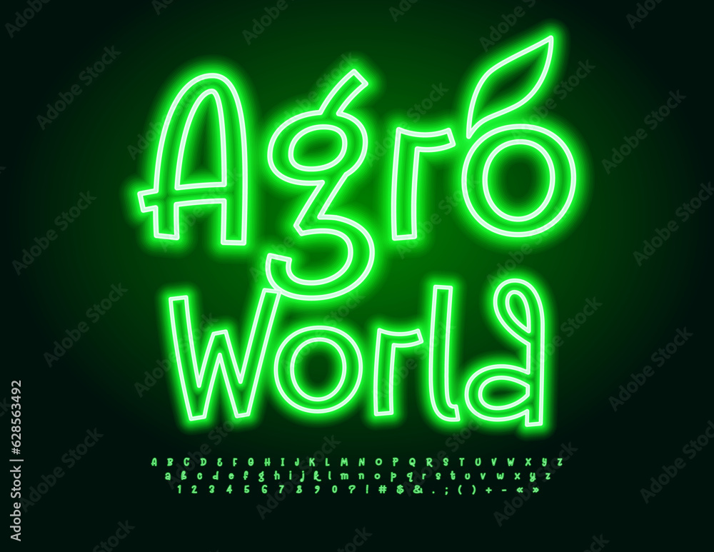 Vector eco concept Agro World. Bright Neon Font. Funny Green Alphabet ...
