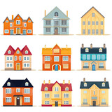 Fototapeta  - Set of colorful houses on white background. Generative AI