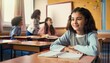 © Uğur/Wirestock Creators - Girl sitting in the class with a diverse group of schoolchildren in the background. Ai generated
