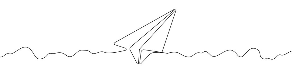 Wall Mural - Paper plane icon line continuous drawing vector. One line Paper airplane in hand icon vector background. Launching a toy airplane icon. Continuous outline of a Paper plane icon.